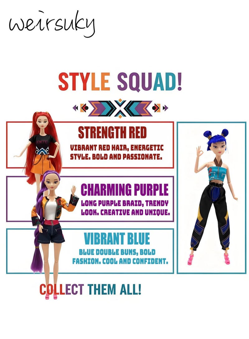weirsuky K-Pop Demon Dolls, 29 cm Demon Hunters Merch Dolls with Doll Costume Accessories, K-Pop Anime Merch Doll with Movable Arms & Legs, Rumi/Mira/Zoey Doll for Collecting & as a Fan Gift (Set of 3) - Image 3